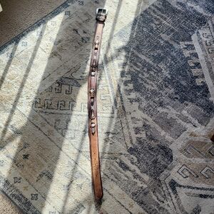 Justin Boots Brown Leather Belt with Silver Accents